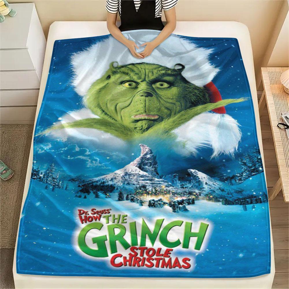 Christmas Grinch Cartoon printing Flannel Blanket Bedroom Sofa Camping Warm blanket Gifts for family and friends-MJ021