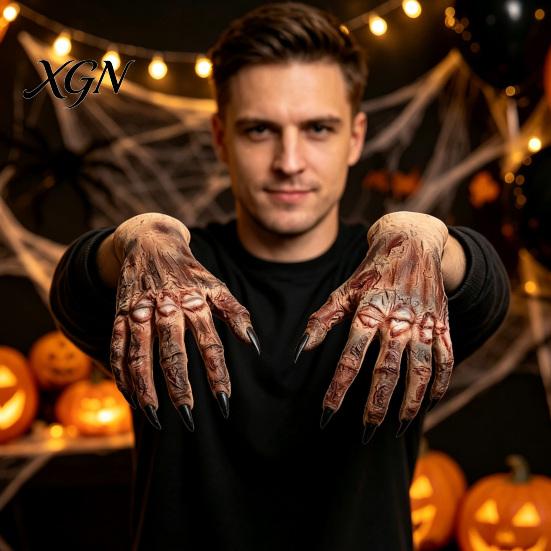 Halloween Costume Accessories 1 Pair Gloves for Adults Kids, Horror Zombie Hands Scary Gloves, Latex Ghost Hand Cosplay Accessory Masquerade