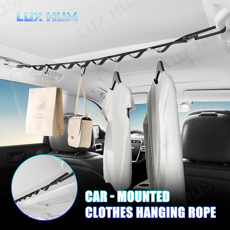 Portable Car Clothes Hanger Rope 10Kg Large-Bearing Car Clothesline 83Cm-119Cm Adjustable Clothes Storage Hanger For Traveling