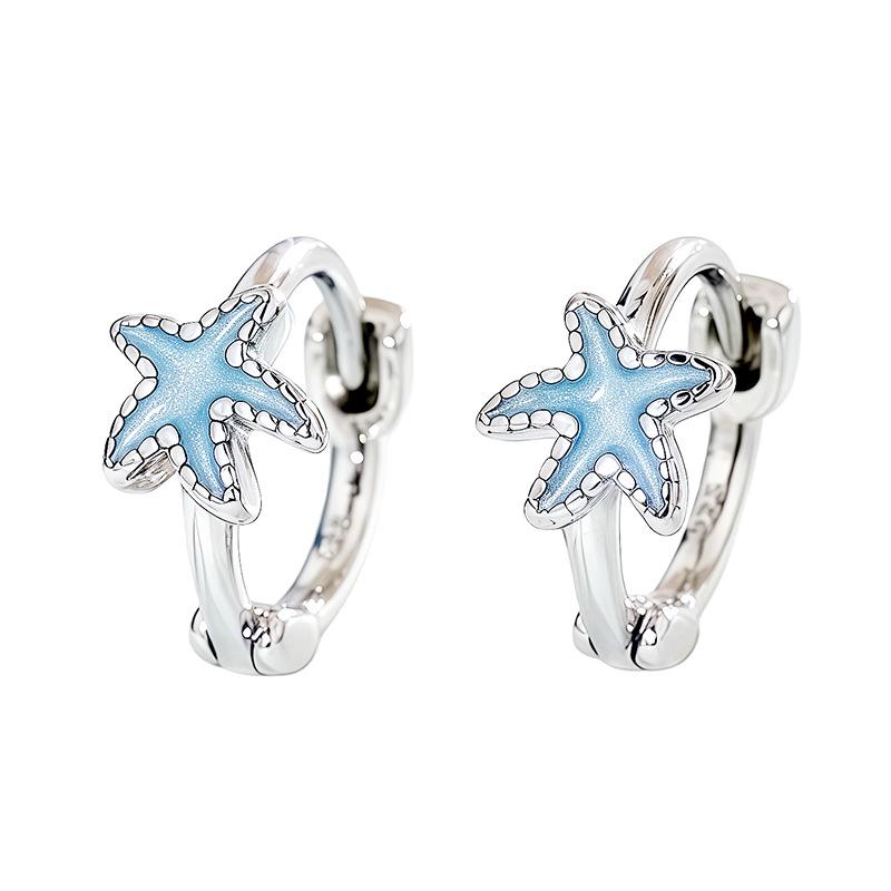 Blue Starfish Whitening Epoxy Ear Cuff – Pentagram Beach Vacation Style, Small and Exquisite Earrings.