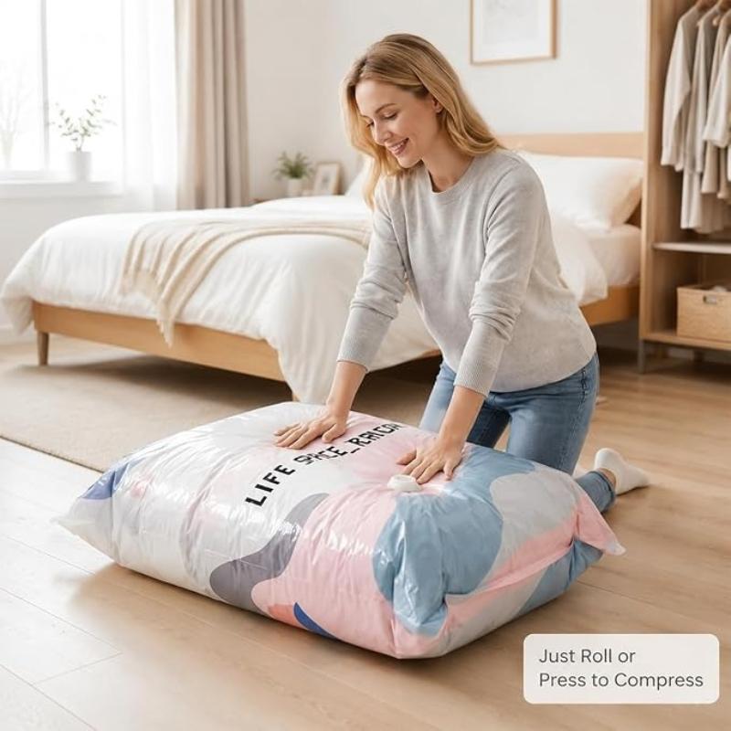 No Pump Vacuum Storage Bags Large Capacity Space Saver Airtight Reusable for Clothes Quilts Blankets Beds 2026 Closet Organizer