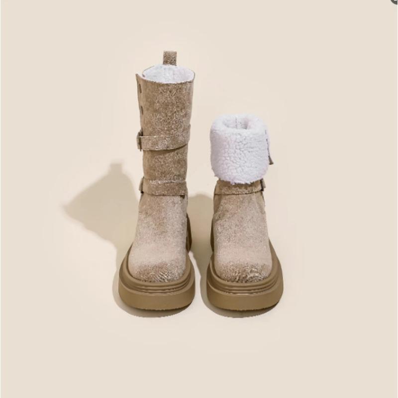 Thick-soled Velvet Martin Boots for Women's Autumn and Winter New Warm Snow Boots Retro Heightening Long Tube