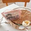 1Pc Purified Red Mesh Makeup Bag With Ruffle Detail Love Embroidery Cute Portable Cosmetic Organizer For Girls Toiletry Pouch
