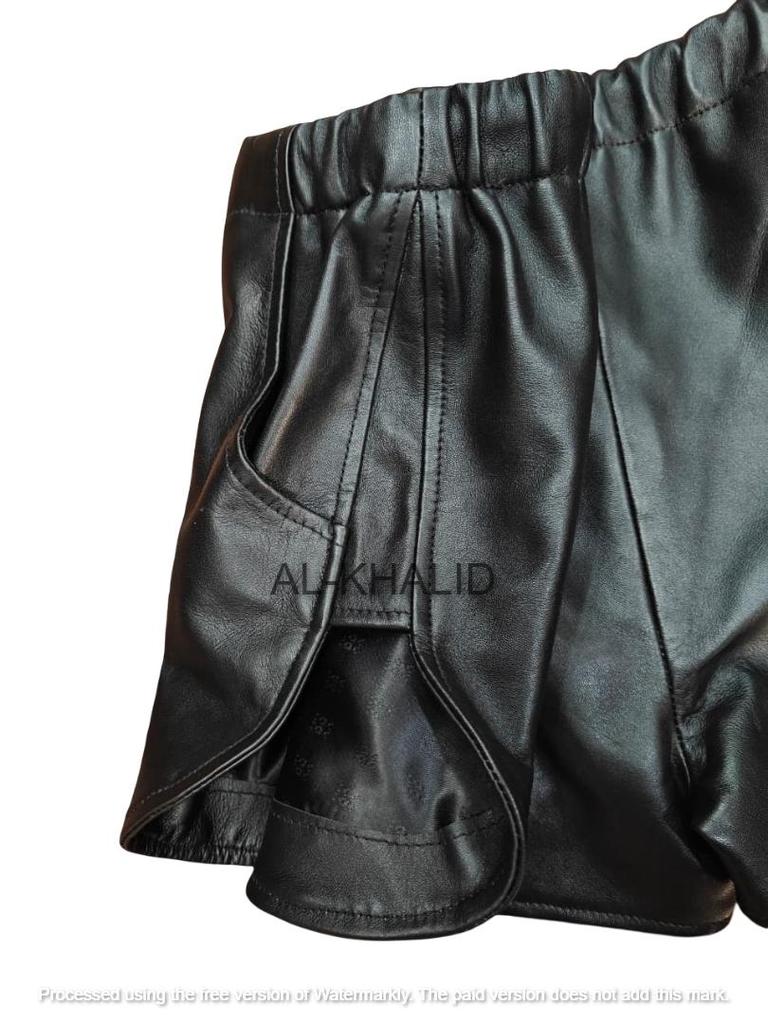 Sport Leder Lässig Schwarz Herren Fitnessstudio Stilvoll Echt Kurze Hosen Boxer Lammfell