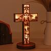 3D Christmas Wooden Nativity Scene Creative Religious Ornament Statue with Light for Mantel