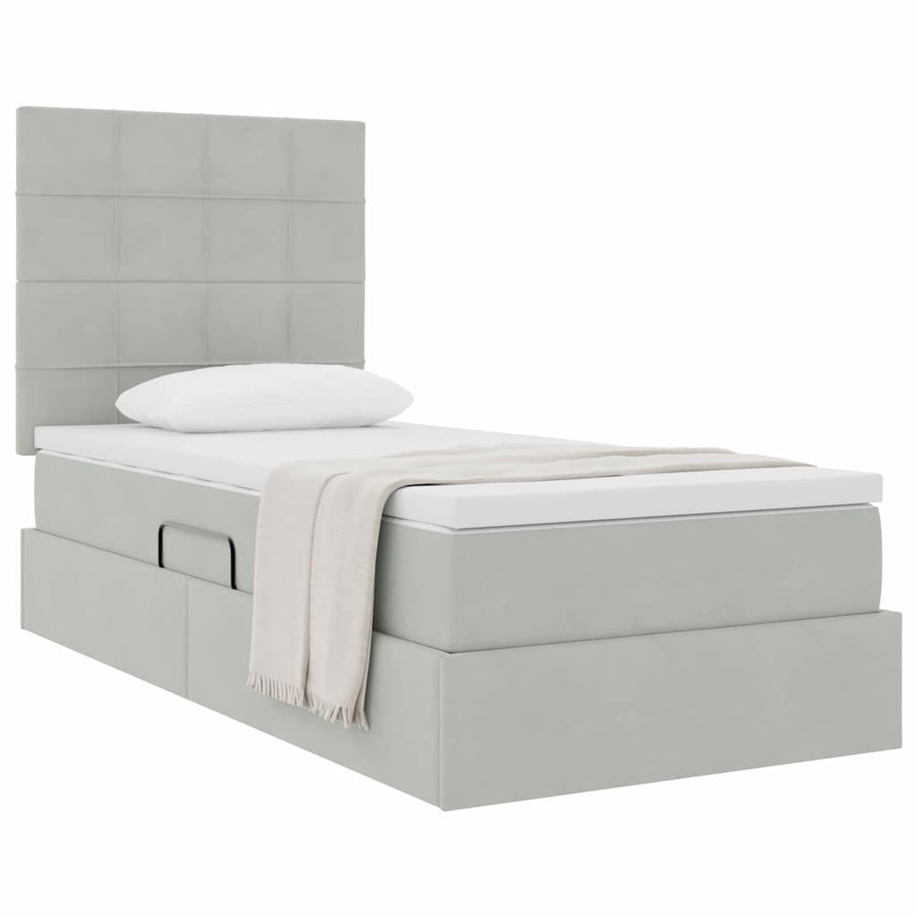 Storage Bed with Mattress Light Grey 90 x 200 cm Velvet
