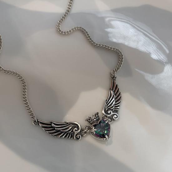 Pendant Necklace Vintage Heart Pendant Geometric Electroplating Faux Crystal Daily Wear Hypoallergenic Angel Wings Pendant Necklace Fashion Jewelry