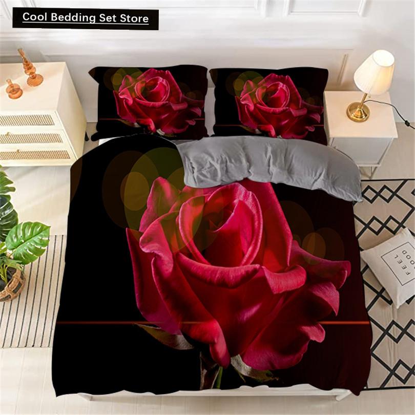 Red Rose King Queen Duvet Cover Romantic Flower Bedding Set Valentine's Day Quilt Cover Couples Floral Polyester Comforter Cover