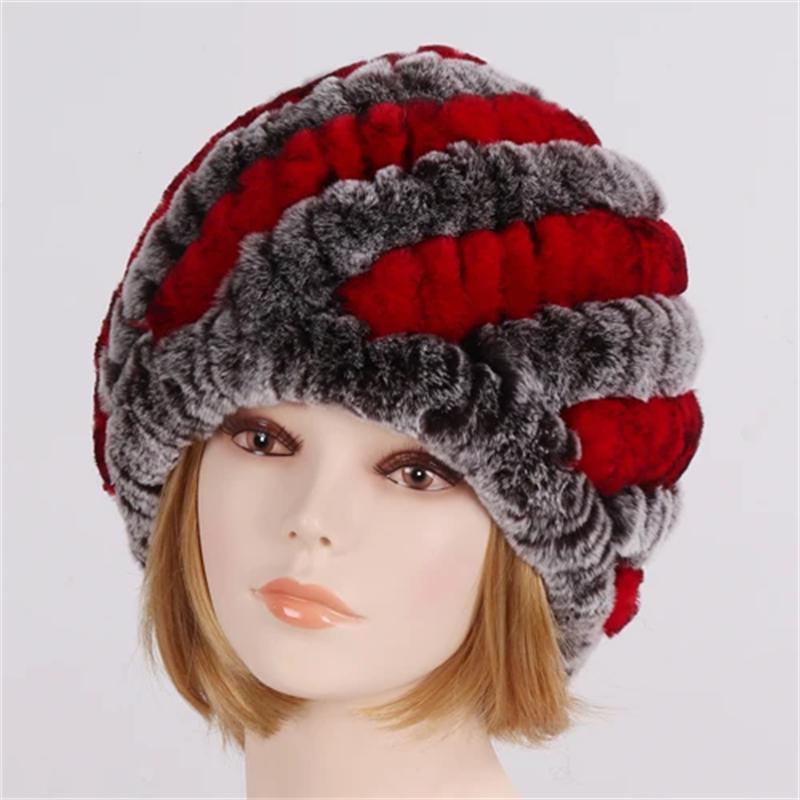 Lady Winter 100% Natural Real Rex Rabbit Fur Hat Women Soft Rex Rabbit Fur Cap Warm KnittedHats