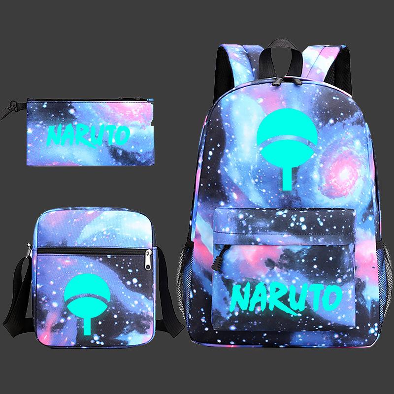 Large Capacity Schoolbag with Shoulder Strap; Student Three-piece Pencil Case Set