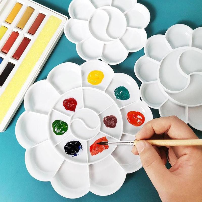 1PZ Vasso Plastica Pittura Bianca Tavolozza Disegno Piede Fiore Rotonda Quadrata Riutilizzabile Acquerello Olio Tavolozza Attrezzatura Artistica ZYF