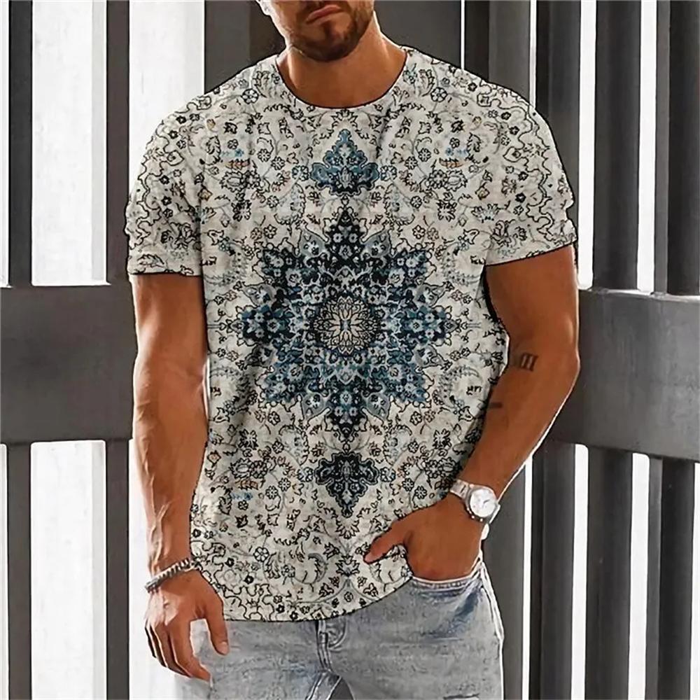 Bohemian 3D Print T Shirt for Men Ethnic O-Neck Short Sleeve Tops Geometric Harajuku Men's T-Shirt Loose Tees Shirt Man Clothing