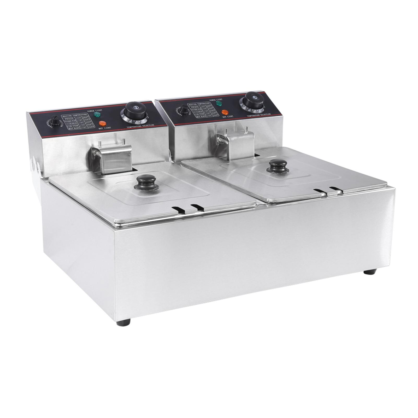 Коммерческая профессиональная 12-литровая электрическая фритюрница из нержавеющей стали с двойным глубоким резервуаром