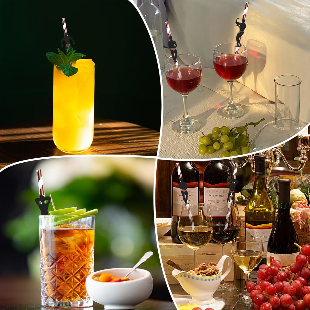 24pcs Single Party Straw Rose Golden Dancer Straw and Confetti Fun Adult Drinking Straw Bachelor Party Love Wedding Party Celebration Decor Elements