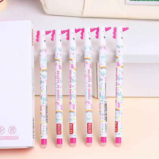 Smazatelná propiska 0,7 mm s černým inkoustem, s měkkým úchopem šetrným k pokožce, roztomilé zvířecí víčka, design s tlačítkem, doplňovatelné tužky, školní potřeby