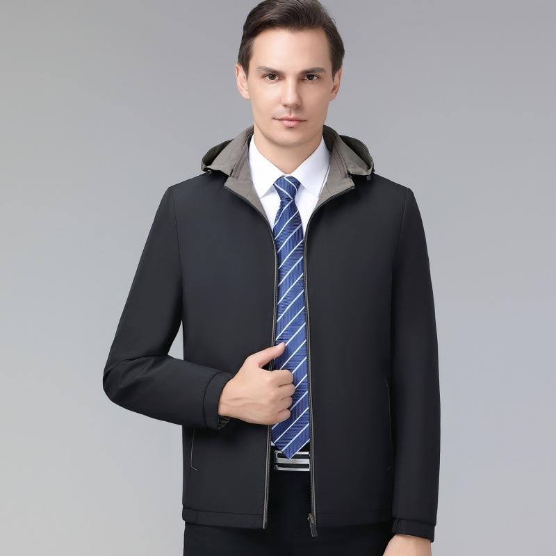 Mulberry Silk Jacket Men's Autumn Middle-aged Business Casual Double-sided Top Dad Wear Removable Hat Men's Jacket