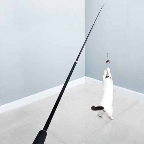 1.8m Cat Wand Toy High Toughness Extra Long Chasing Toy Retractable Cat with 2 Feather Bell Replacement for Indoor