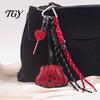 Pumpkin Key Ring Faux Leather Keychain Pendant, Halloween Bag Charm with Rustic Decor Braided Rope, Decorative Accessory for Backpacks Handbags Purse