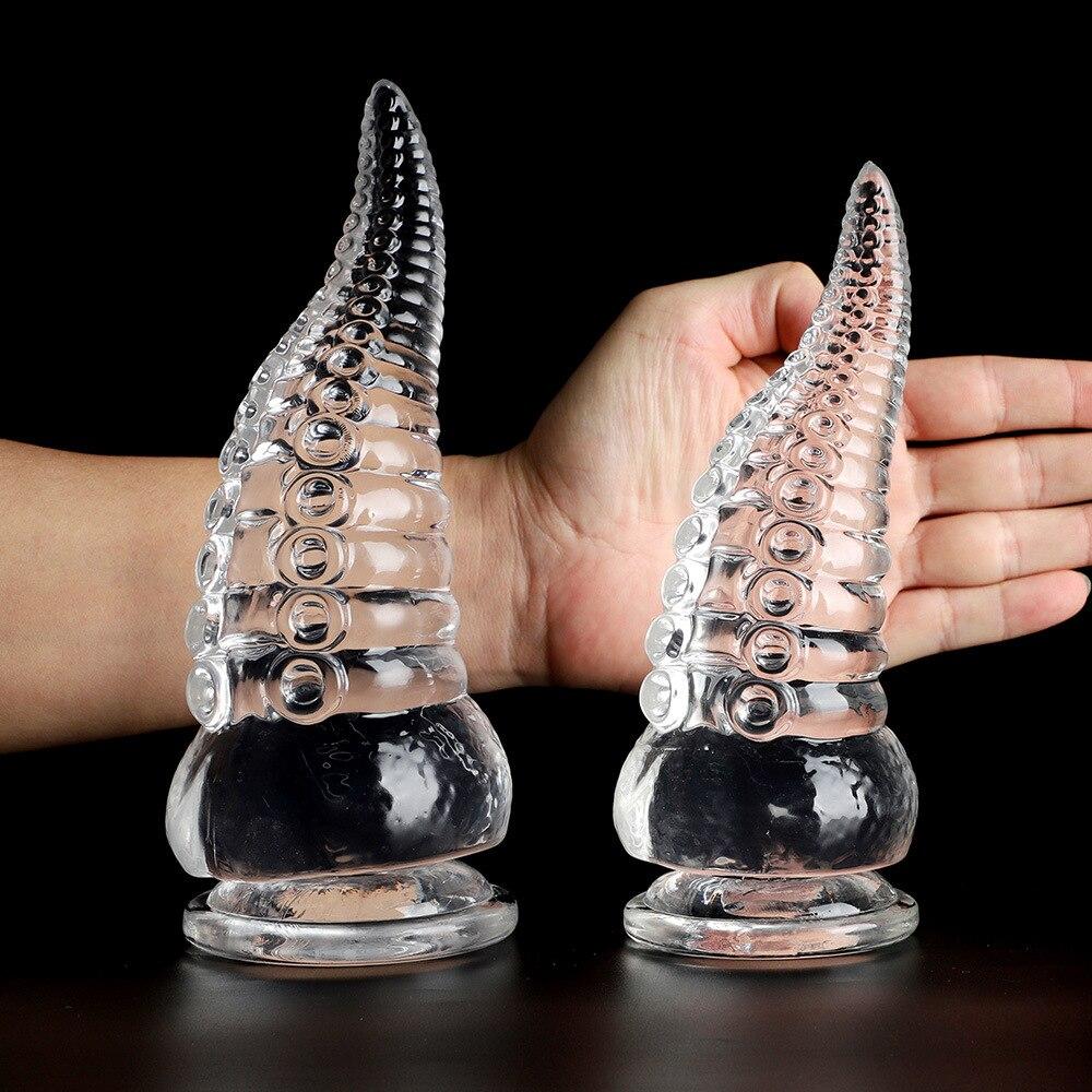 Transparenter Oktopus-Tentakel-Plug mit Saugnapf, weiches Sexspielzeug, großer Dildo, realistischer Penis, Fisting, Riemen am Schwanz, TPE