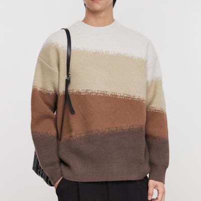 Spring Men's New Loose Gradient Contrast Color Crewneck Knitted Sweater