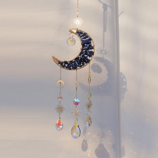 Colorful Crystal Suncatcher, Hanging Sun Catcher for Windows, Moon Shape Healing Crystal Decor for Home, Crystals Prism Rainbow Maker, Gift for