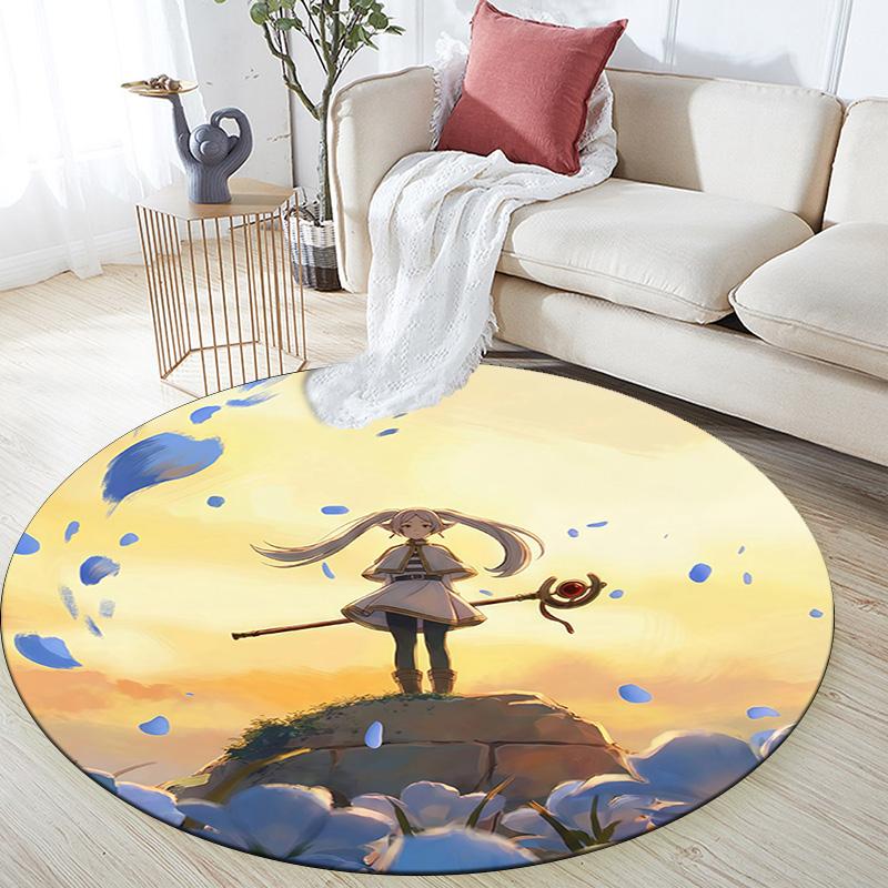 Frieren3 Round Area Rug,Carpet Rug for Living Room Bedroom Sofa Playroom Decor,Non-slip Floor Mat