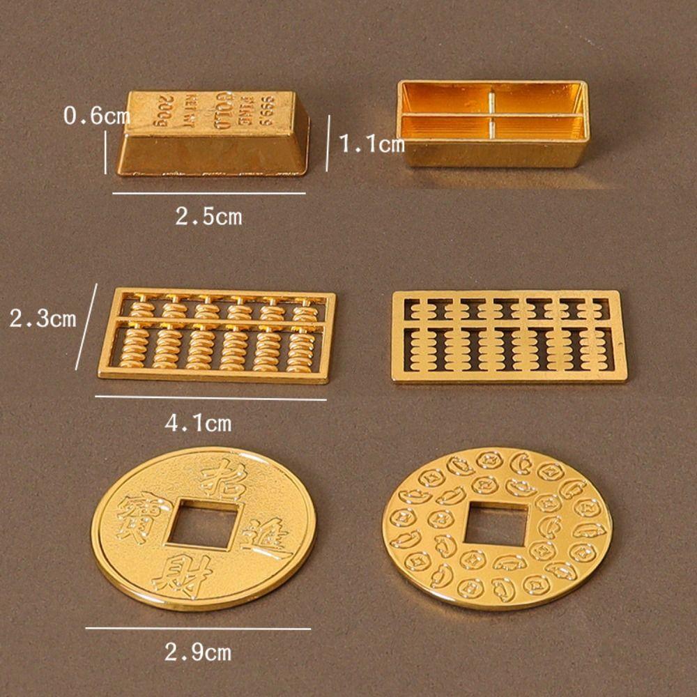 Ruyi Copper Coin Abacus Model 1:6 1:12 Dollhouse Miniature Gold Bars Coin For Doll House Decor Kids Pretend Play Gift Toys