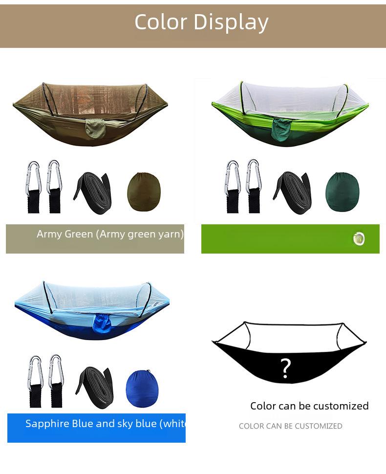 Quick-Open Mosquito Net Hammock: Outdoor Camping Pole Support, Anti-Rollover Nylon Hammock with Mosquito Protection.