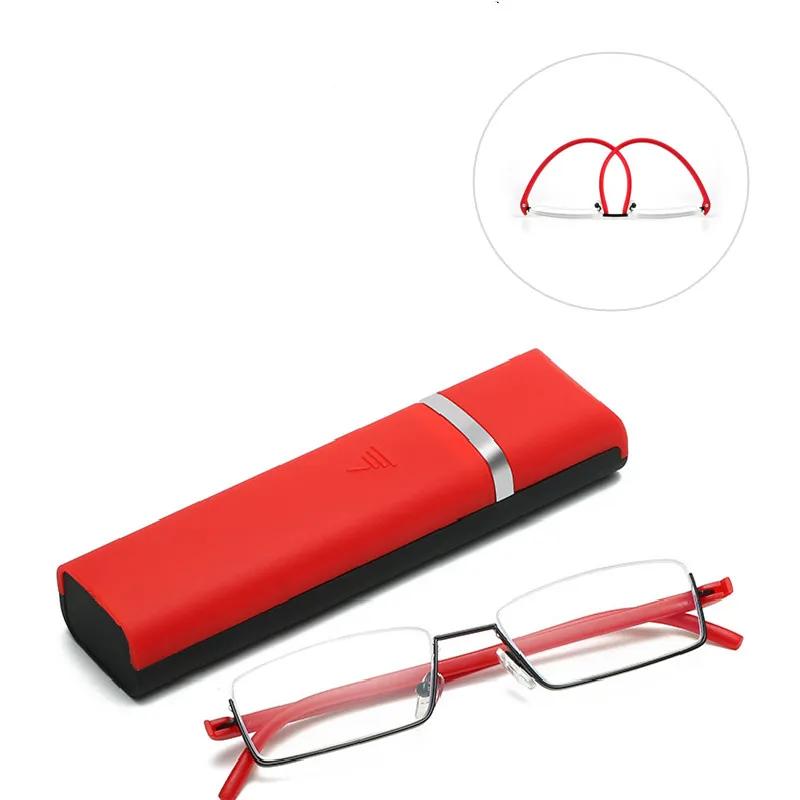 New Fashion Half Frame Presbyopia Glasses Blue Light Blocking for Men Women Portable with Case