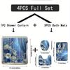 4pcs Blue And White Flower Bird Dream Window Printed Shower Curtain Set, Ring Multi Size, Decorative Bathroom Set Includes