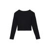 Nike Sportswear Chill Knit Solid Zip V-Neck Slim Ribbed Long Sleeve Sweater Women Tops Black FN3683-010