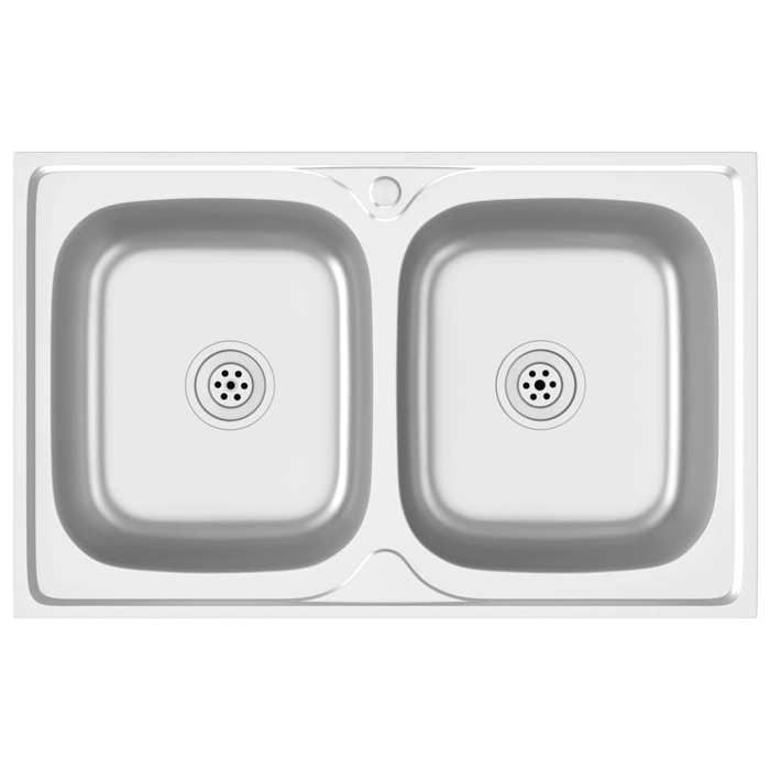 VidaXL Double Bowl Kitchen Sink Silver 800x500x155 Mm Stainless Steel 147234