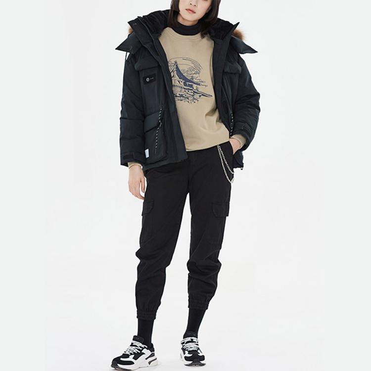 Li Ning Warm Hooded Multi-Pocket Down Jacket Women outerwear Black LYMP002-3