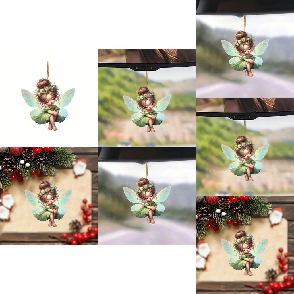 Charming Green Fairy Acrylic Car Rearview Mirror Decoration Keychain With Cartoon Style