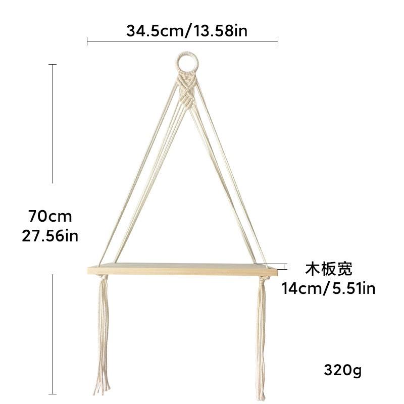 Boho Style Cotton Rope Hanging Wooden Shelf Wall Mounted Floating Rack Nursery Bedroom Decor Storage