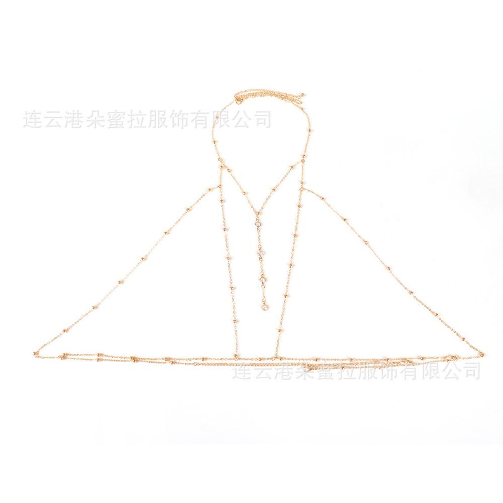 Cross-border Jewelry Body Chain European and American Sexy Exaggerated Beach Casual Flash Diamond Pendant Fringed Alloy Chest Chain