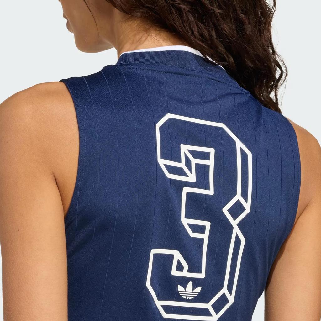 Adidas Originals Classic Striped V-Neck Sleeveless Vest Breathable Casual Daily Tops Women Night Blue KD2280