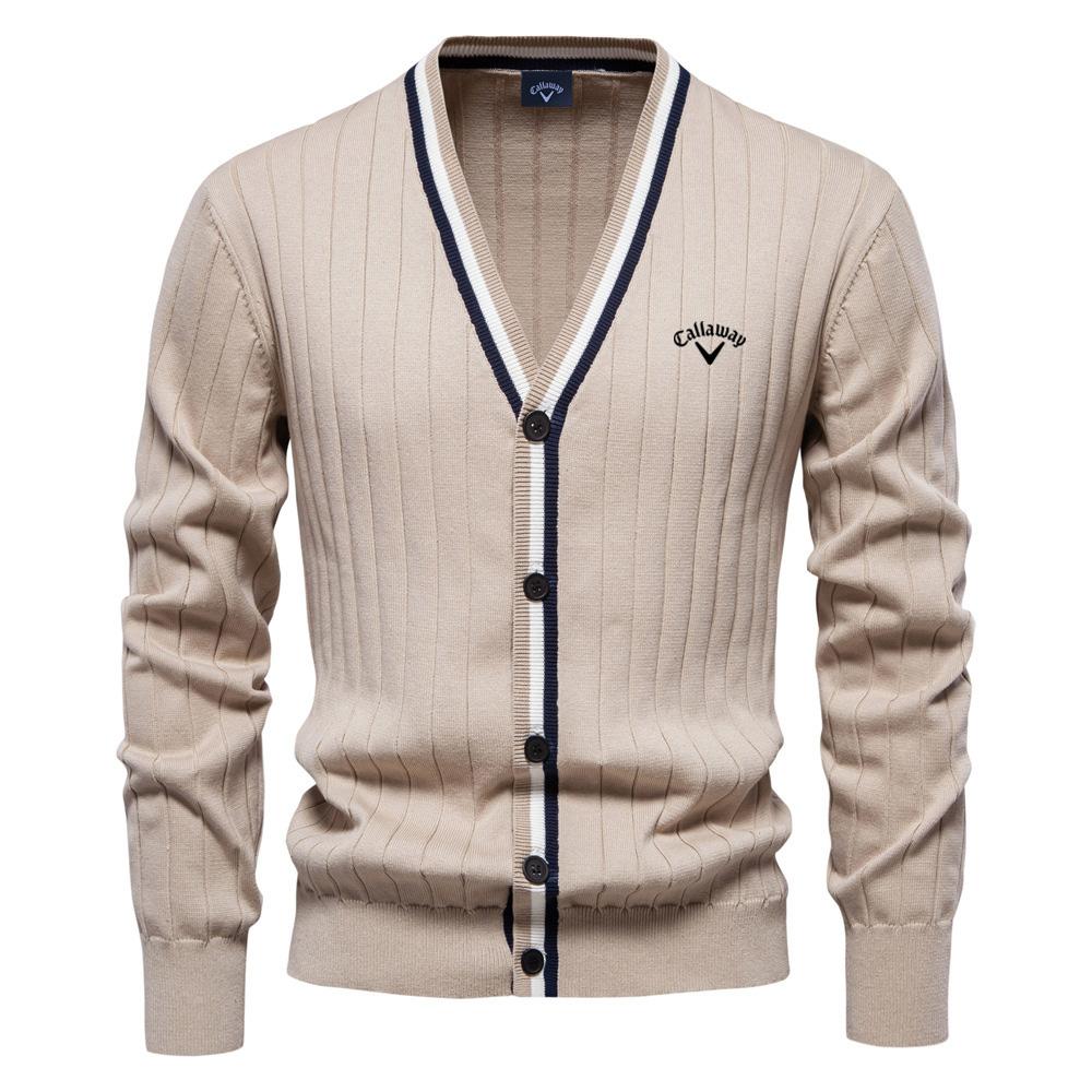Callaway 2025 Autumn/Winter Embroidered New Cardigan Men's V-neck Long Sleeved Sweater Knitted Coat