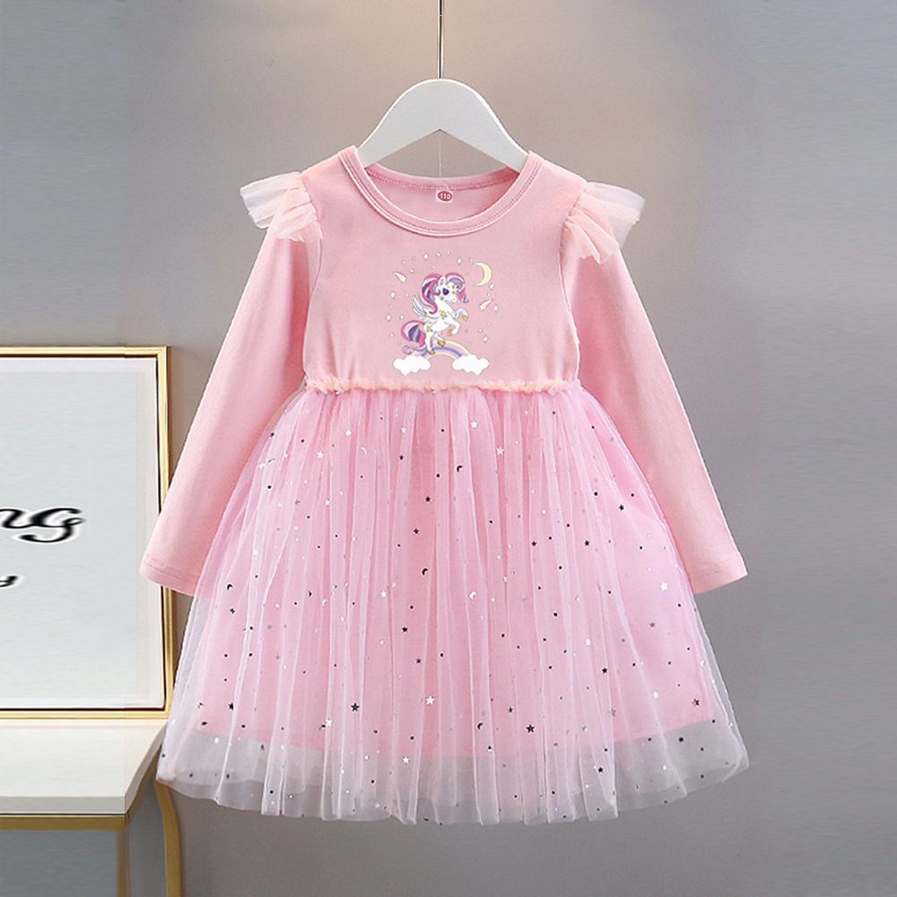

Girls Fashion Princess Dress: Children s Long-Sleeve Unicorn Tulle Ball Gown 140