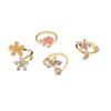 4 Pcs Fashion Simple Rhinestone Flower Rings Crystal Alloy Opening Finger Ring Light Luxury Adjustable Finger Jewelry Party
