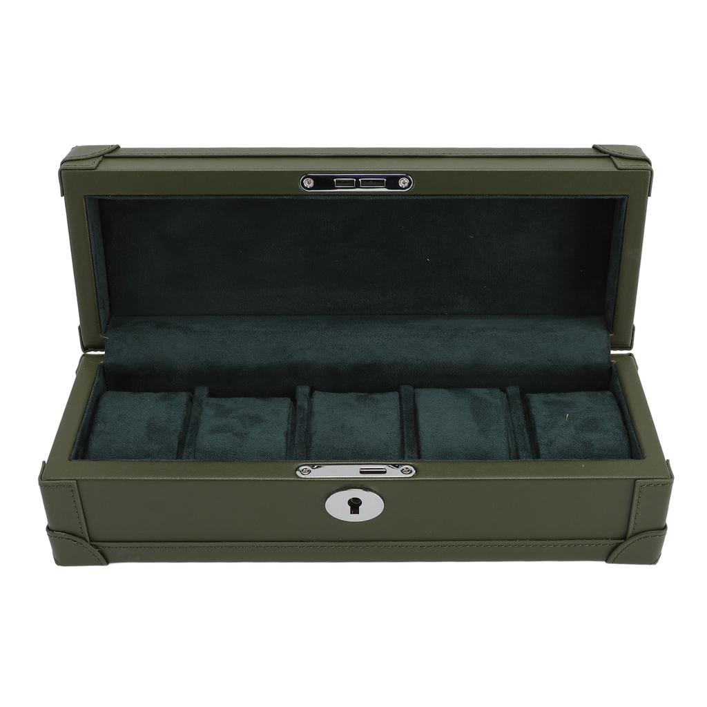 5 Slot Watch Box Watch and Jewelry Case Dust Resistant Watch Storage Organizer for Home Travel Green