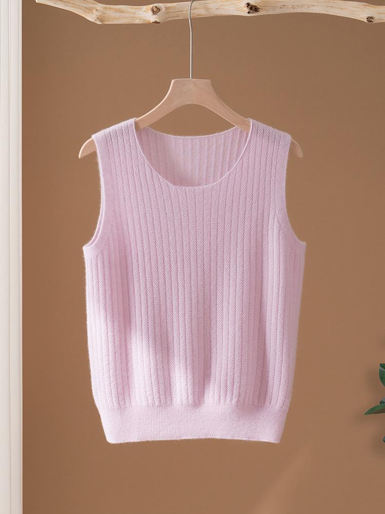 Women's 100% Pure Cashmere Round Neck Sleeveless Knit Vest for Autumn/Winter
