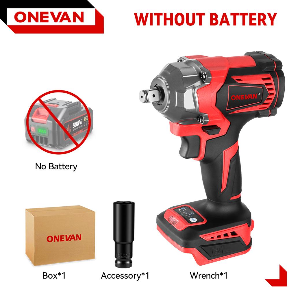 ONEVAN  Brushless Electric Impact Wrench 1/2'' Cordless Screwdriver Lithium-Ion Battery Power Tool for Makita 18V Battery