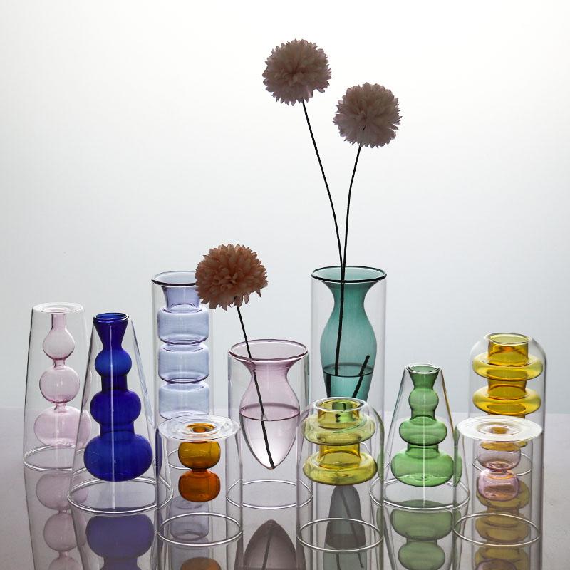 Nordic Creative Glass Small Vase Decorative Living Room Flower Arrangement Water Cultivation Feng ui Ornament