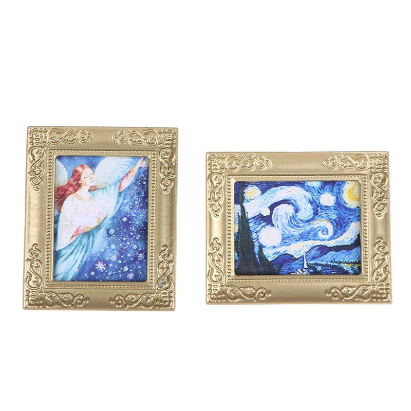 1:12 Dollhouse Miniature Frame Oil Painting Diy Doll House Accessories Decor