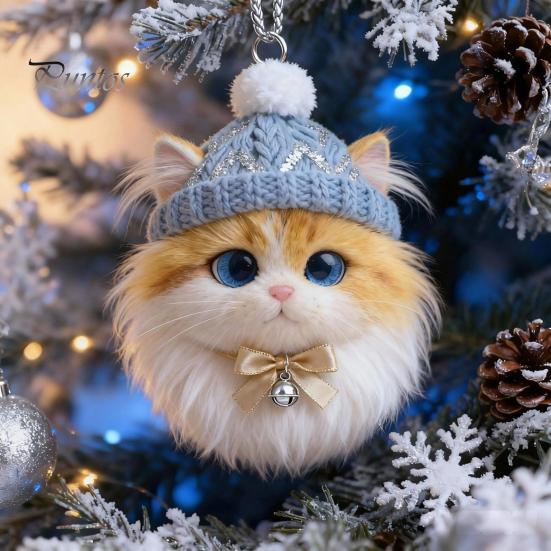 Winter Knitted Hat Ornament Plush Pet Shaped 2D Acrylic Cat Dog Rabbit Christmas Tree Pendant Cozy Animal Charm for Car Rearview Mirrow Window