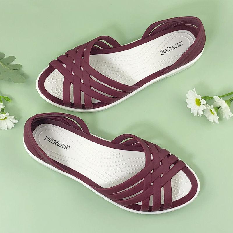 Summer One Step Sandals Women's Flat Heel Outdoor Solid Color Fashion Women's Sandals