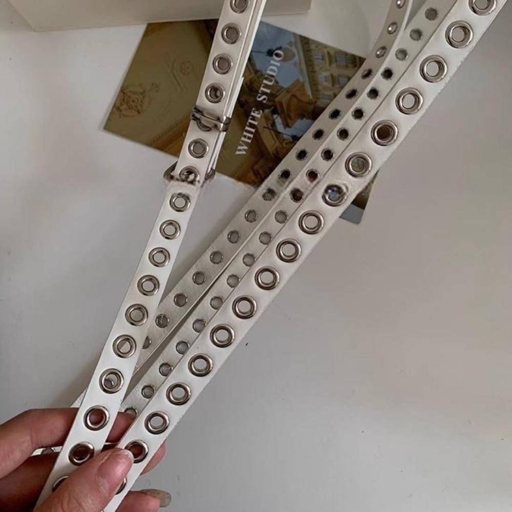 Extra Long Thin Double Layer Circle Chain Adjustable Rivet Eyelet Knotted Belt  Music Festival