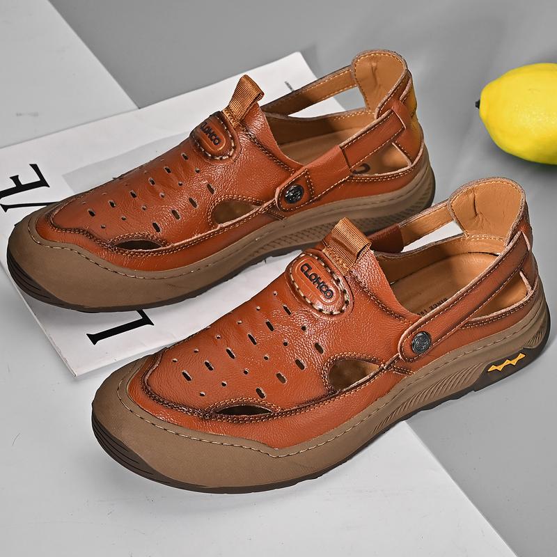 

Fashion New Summer Fashion Men Sandals Breathable Men Leather Outdoor Sandals Antiskid Sandals Breathable Beach Hollow Out Casual Shoes 44