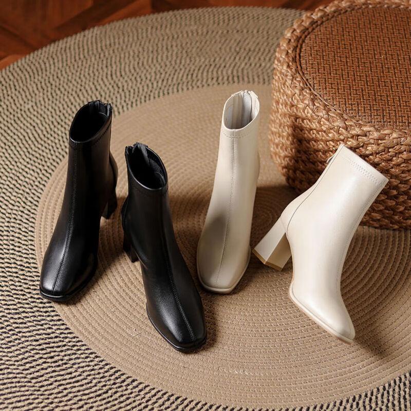 Women s French Style Chunky Heel Ankle Boots 38